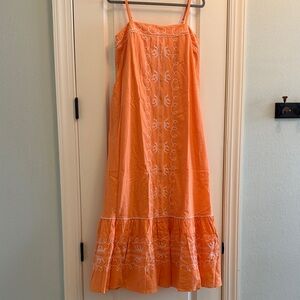 Lilly Pulitzer Vibrant Orange Maxi Dress with Delicate White Detailing